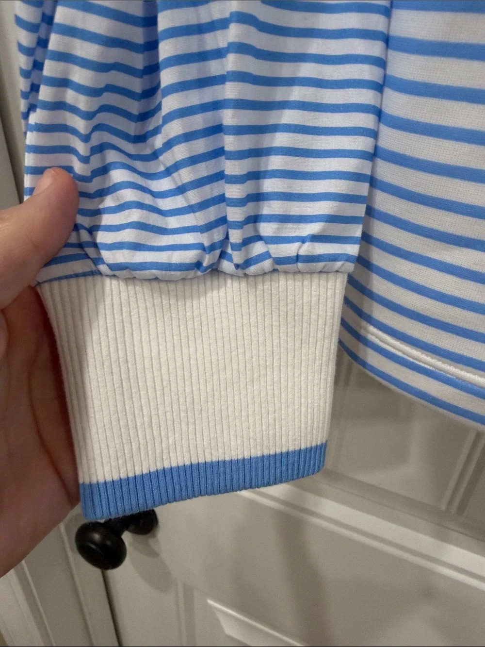 NWOT Addison Bay Penny Pullover Blue and White Puff-Sleeve Long Sleeve Top - Picture 3 of 6